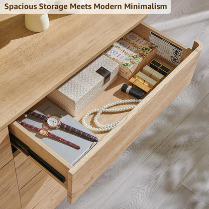 8 Drawer Dresser for Bedroom, 52 Inch Wide Modern Chest of Drawers, Push-to-Open Wood Storgae