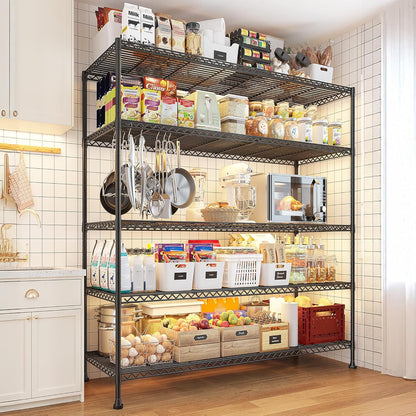 REIBII 45.5''W Storage Shelves Wire Shelving, 5 Tier Pantry Shelves for Storage Rack, Adjustable