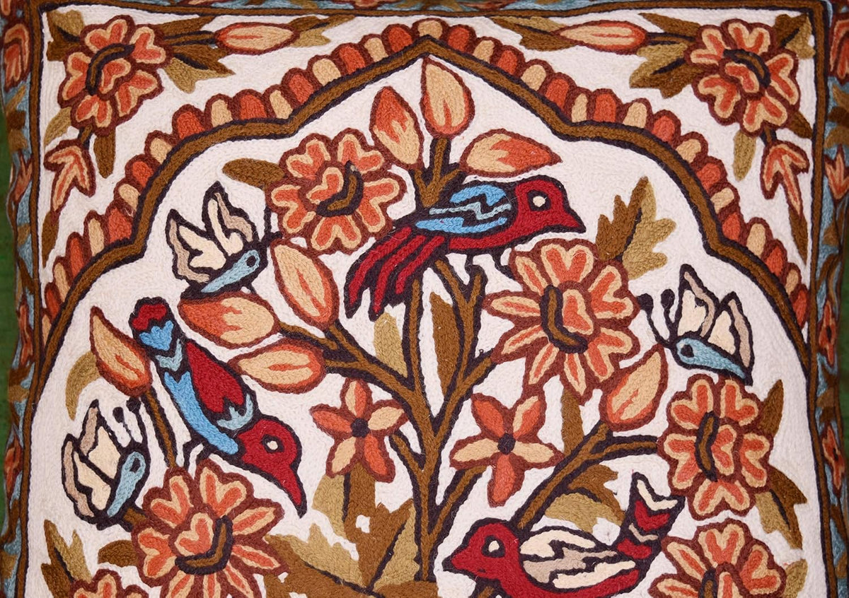 Tree of Life Pillow Cover - Gold Birds & Floral Suzani Cushions - Designer Flower Pillows - Modern