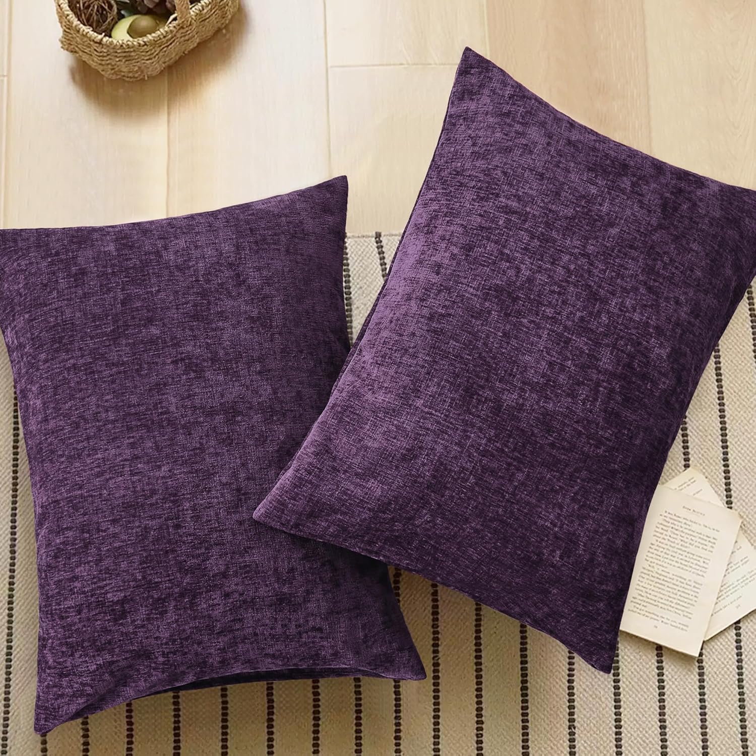 CaliTime Throw Pillow Covers Decorative 20 X 26 Inches Pack of 2 Cozy Chenille Standard Pillow