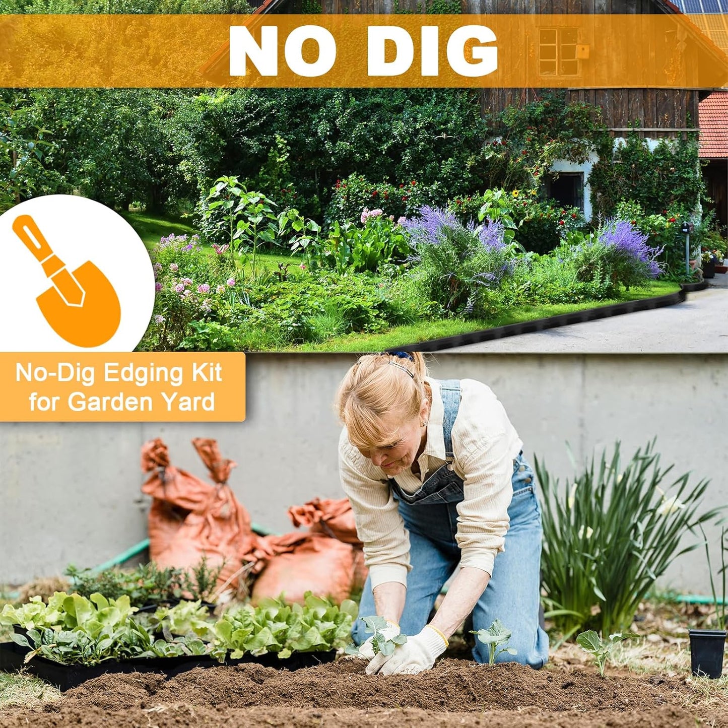 Landscape Edging 4Pack, 4in Tall-132FT Length Garden Edging with 120pcs Spikes, Plastic No Dig