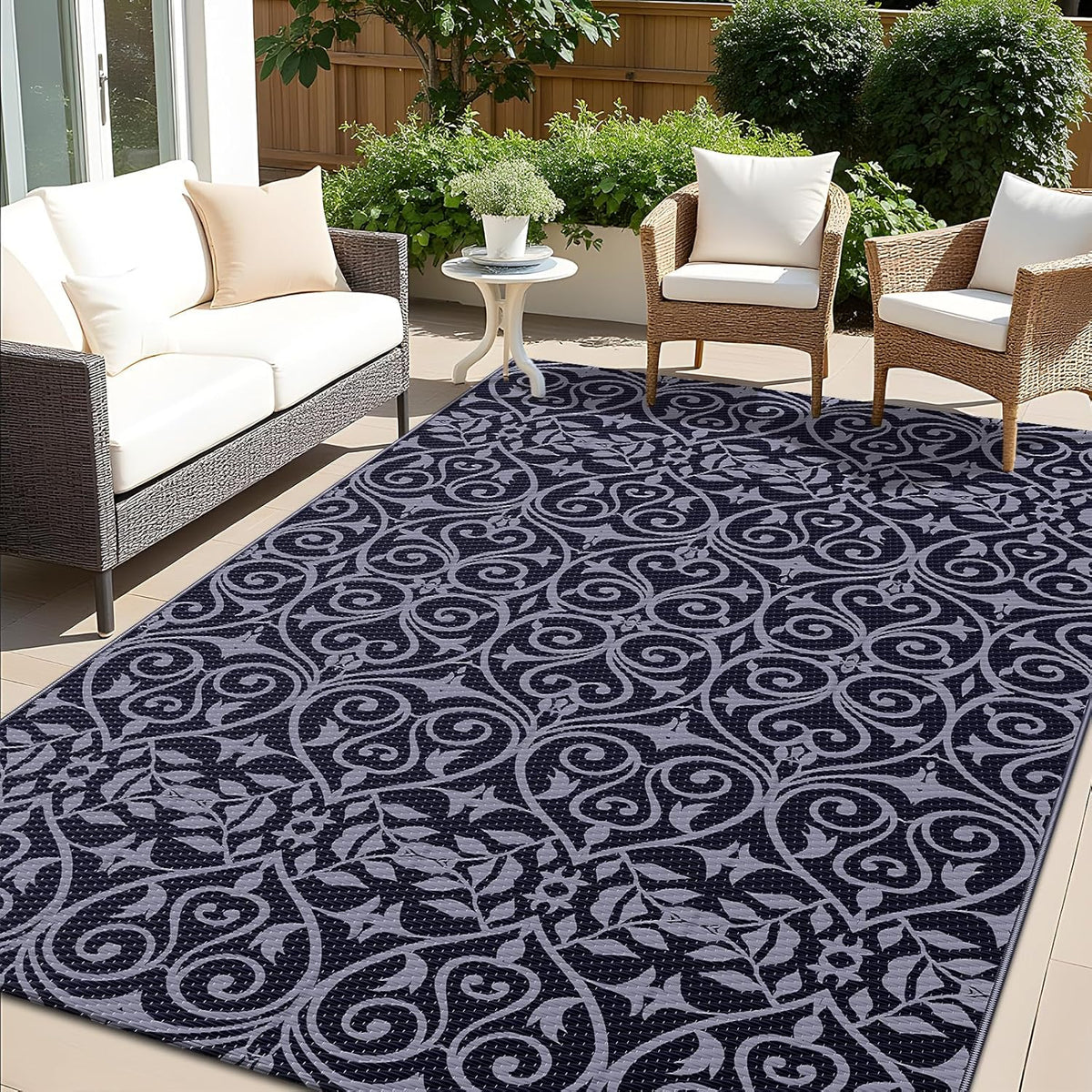 OLANLY Outdoor Rug Waterproof 5x8 ft Clearance, Reversible Outdoor Plastic Straw Rug with Floral