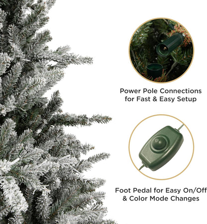 Papyrus Frosted 7 ft Pre-Lit Artificial Christmas Tree, Blue Spruce, Warm White Lights, Includes