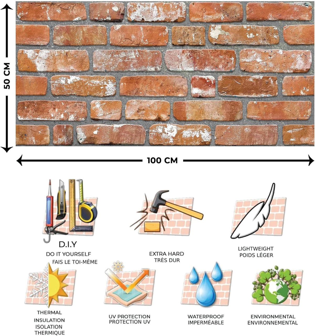 Dundee Deco 3D Wall Panels Faux Brick - Cladding, Red Orange Stone Look Wall Paneling, Styrofoam