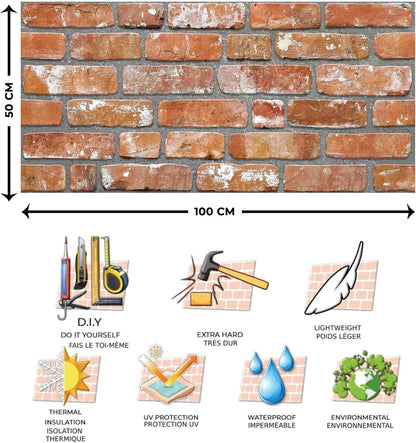 Dundee Deco 3D Wall Panels Faux Brick - Cladding, Red Orange Stone Look Wall Paneling, Styrofoam