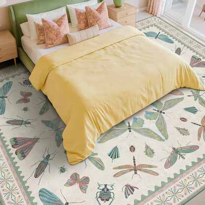 Green Butterfly Rugs for Girls Bedroom - 8x10 Floral Area Rug for Living Room, Dining Room Under