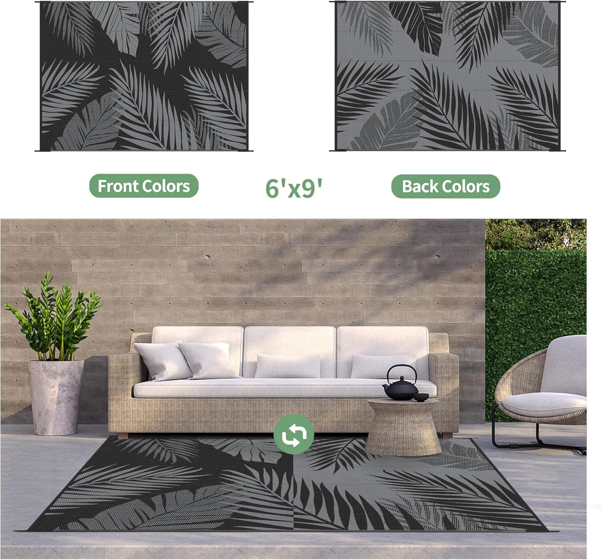 GENIMO Outdoor Rug 6' x 9' Waterproof for Patios Clearance, Reversible Outdoor Plastic Straw