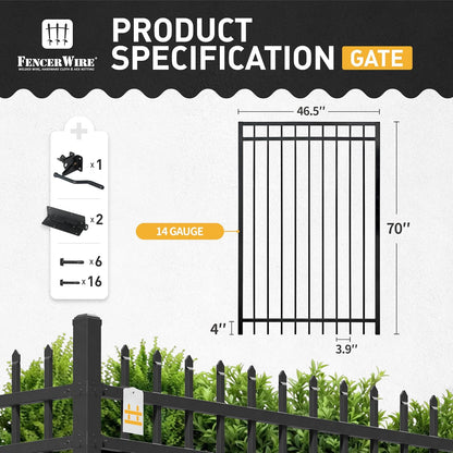 Fencer Wire Heavy Duty Flat Top Fence Gate, 6FT Height x 4FT Width Outdoor Fence Gate, Outdoor