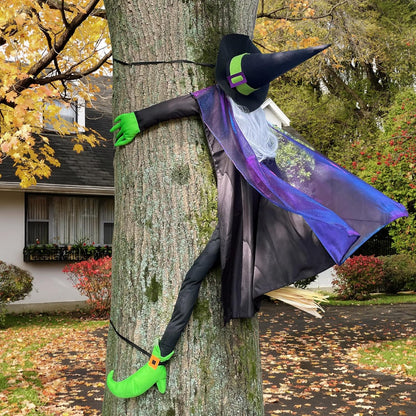 POPGIFTU 64" Large Crashing Witch into Tree Halloween Outdoor Decoration – Funny Flying Witch Yard