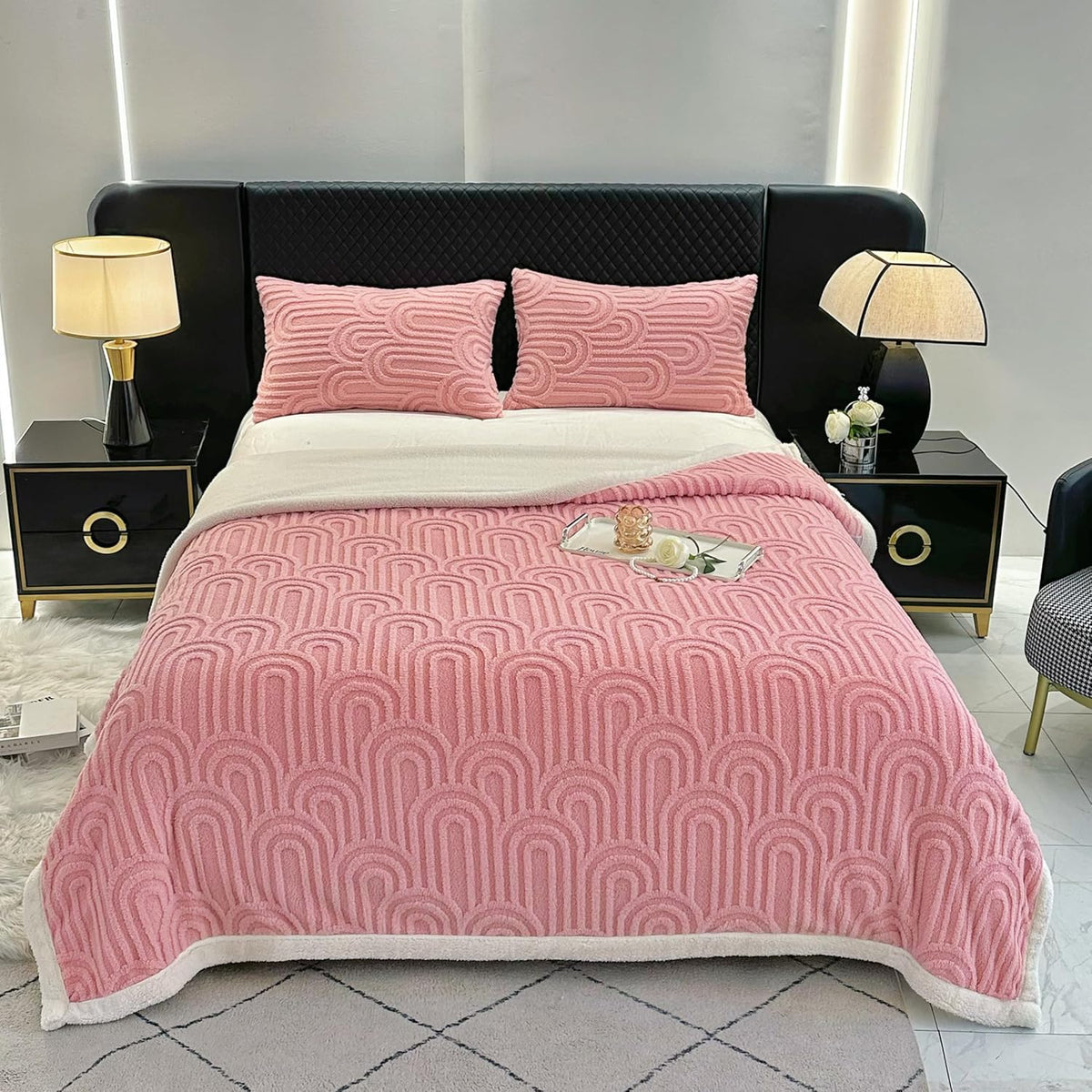 UKELER Sherpa Bed Blanket 80 × 90 inch, Ultra Soft Queen Size Throw Blanket for All Season, Cozy