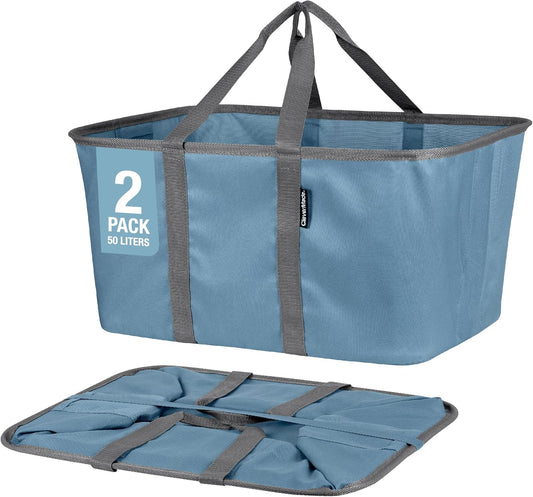 CleverMade Collapsible Laundry Tote - Denim Charcoal 2-Pack 50L - Foldable Storage Organization