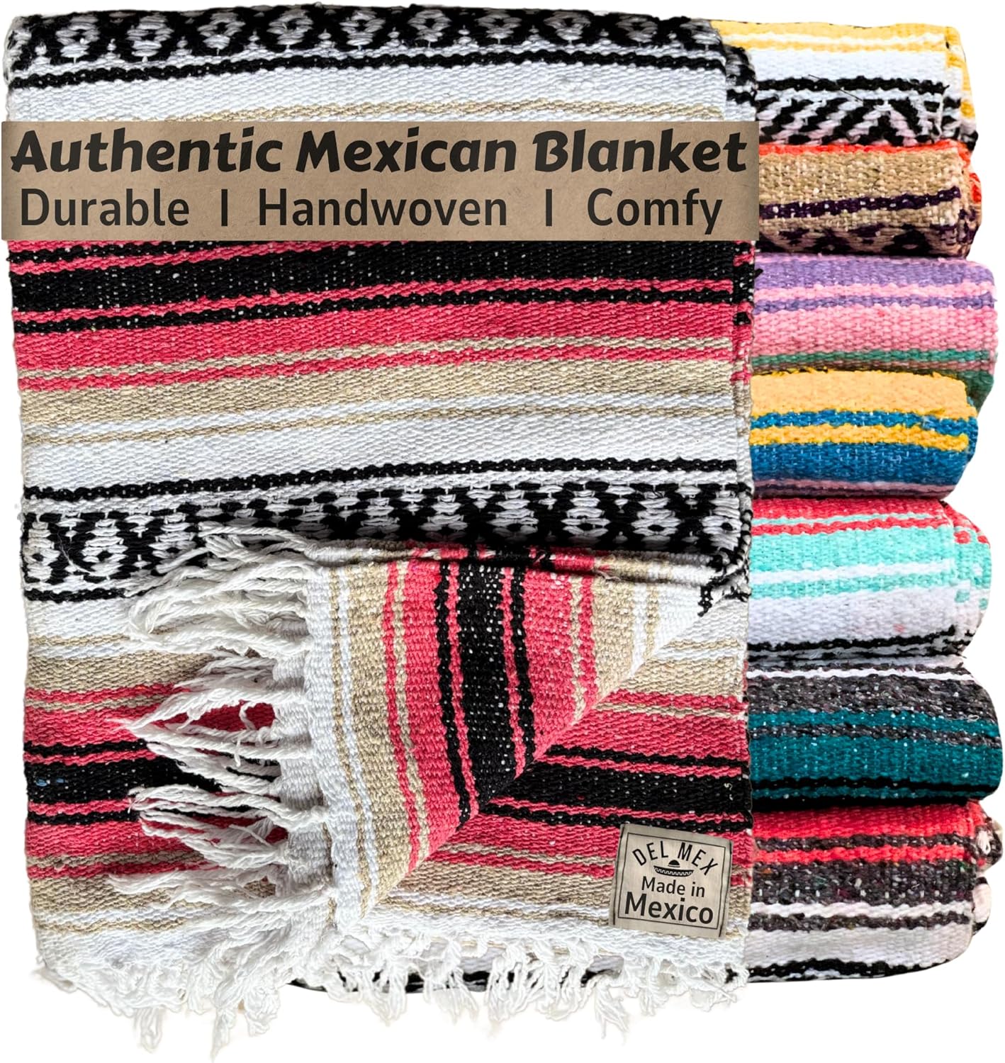 Del Mex Classic Mexican Blanket, Large Authentic Woven Falsa Throw (70"x50"), Artisan Southwest