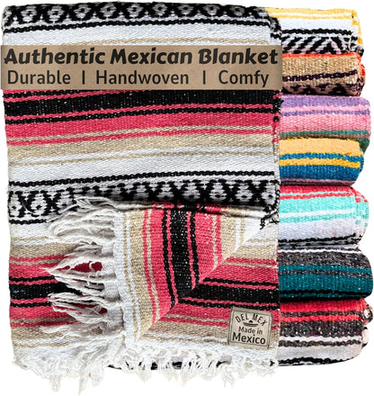 Del Mex Classic Mexican Blanket, Large Authentic Woven Falsa Throw (70"x50"), Artisan Southwest