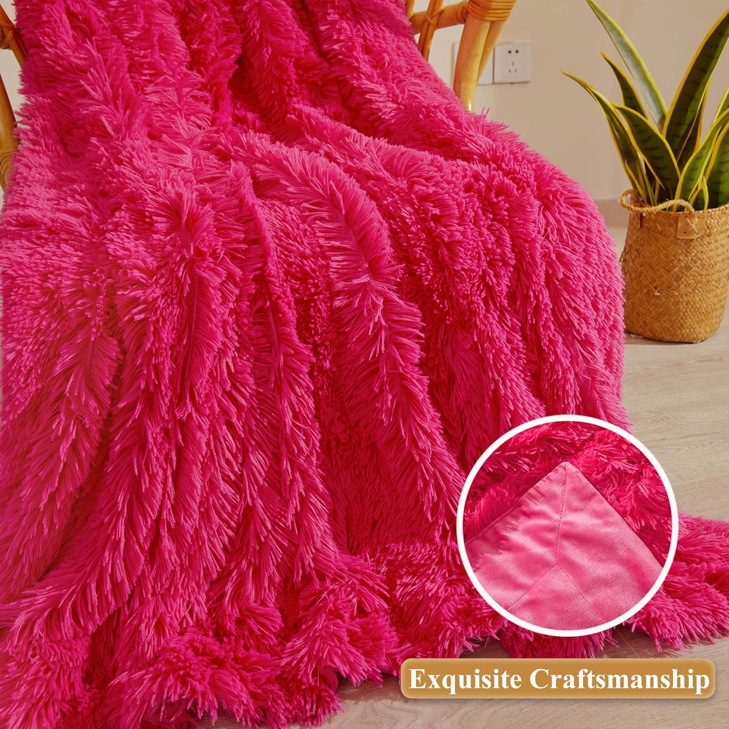 XeGe Luxury Faux Fur Throw, Hot Pink Soft 50x60 Fluffy Blanket, Shaggy Plush Decorative Couch