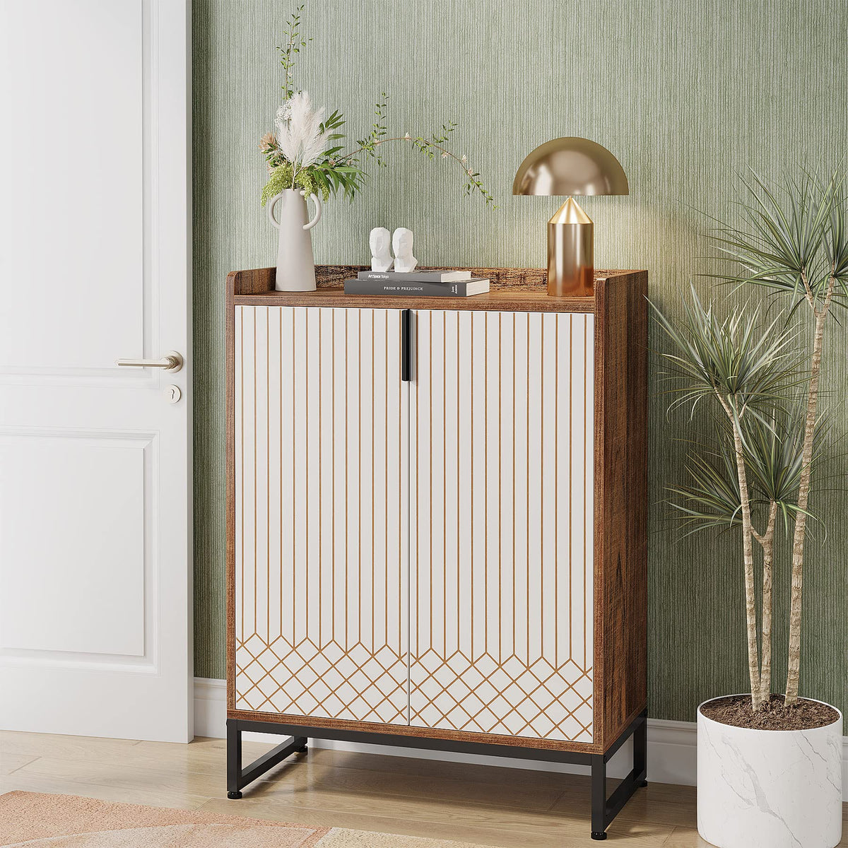 Tribesigns Modern Shoe Cabinet for Entryway, 25 Pairs Shoe Cabinet with Doors, Wood 5-Tier Shoe