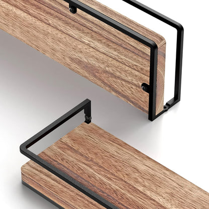 Meangood Floating Shelves Wall Mounted Set of 2, Rustic Wood Wall Storage Shelves for