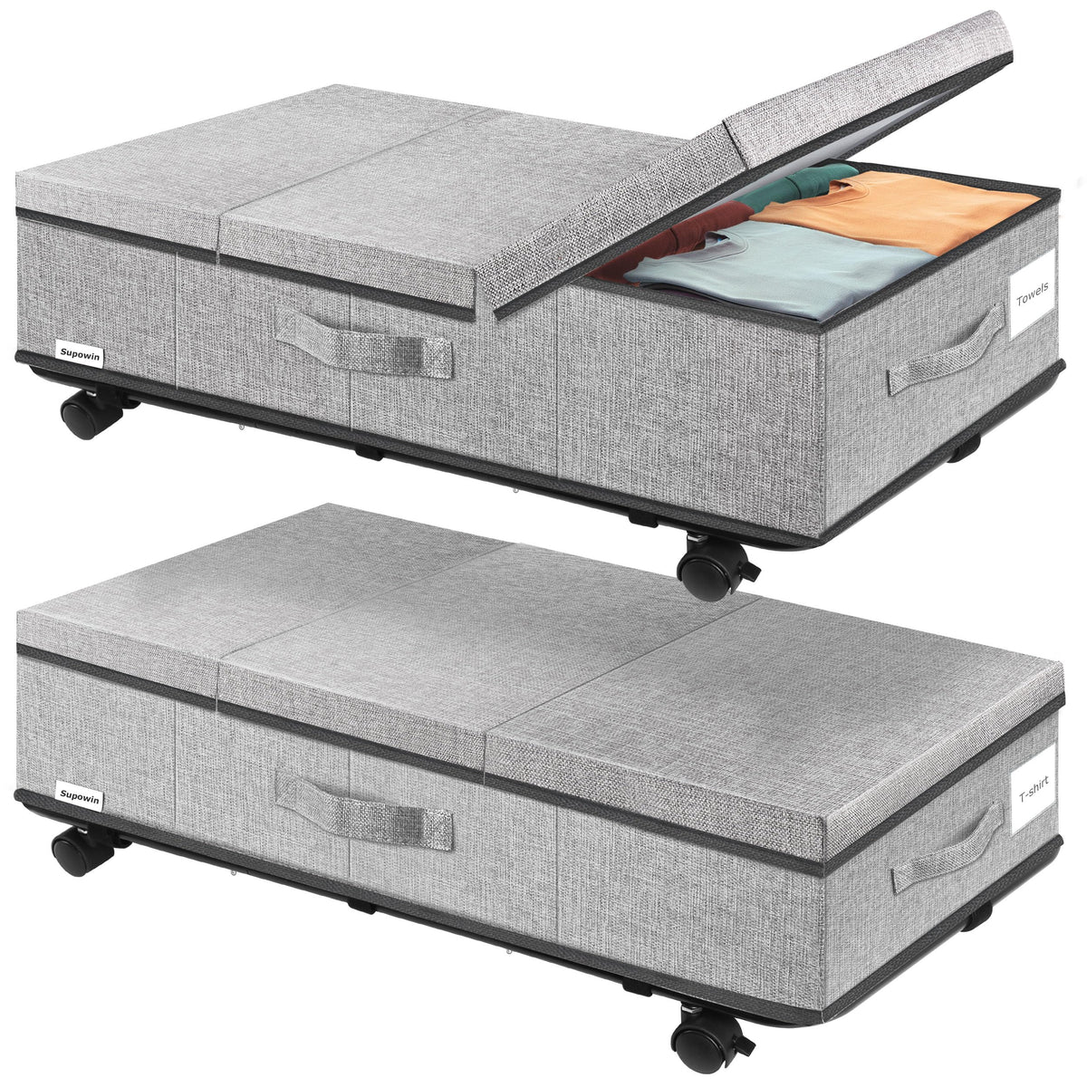 Supowin Under Bed Storage with Wheels, 2Pack Rolling Underbed Storage