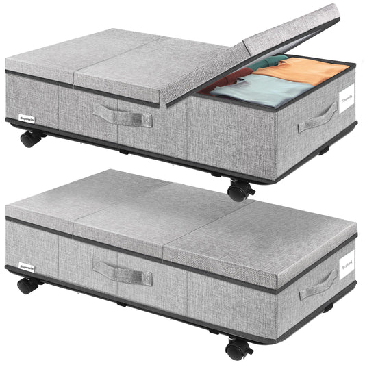 Supowin Under Bed Storage with Wheels, 2Pack Rolling Underbed Storage
