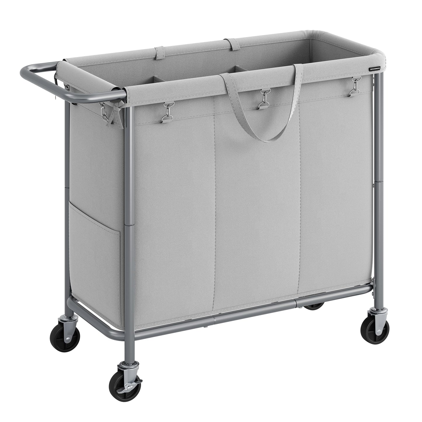 SONGMICS Laundry Basket with Wheels, 3-Section Rolling Laundry Hamper, 52.8 Gallons (200 L)