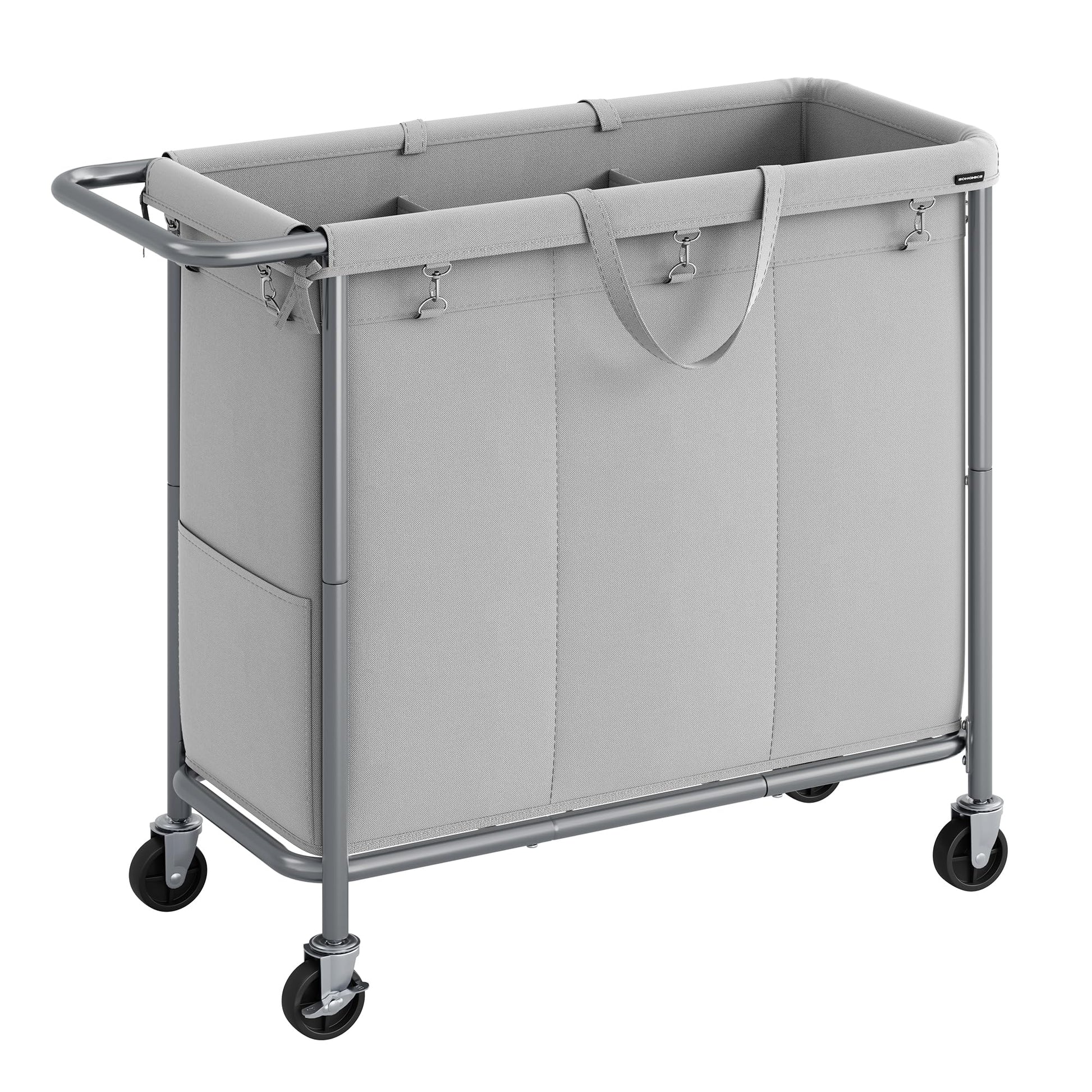 SONGMICS Laundry Basket with Wheels, 3-Section Rolling Laundry Hamper, 52.8 Gallons (200 L)