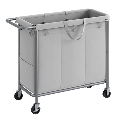 SONGMICS Laundry Basket with Wheels, 3-Section Rolling Laundry Hamper, 52.8 Gallons (200 L)