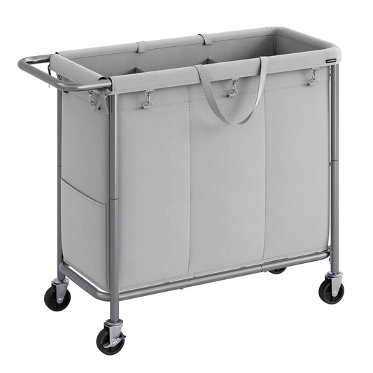 SONGMICS Laundry Basket with Wheels, 3-Section Rolling Laundry Hamper, 52.8 Gallons (200 L)