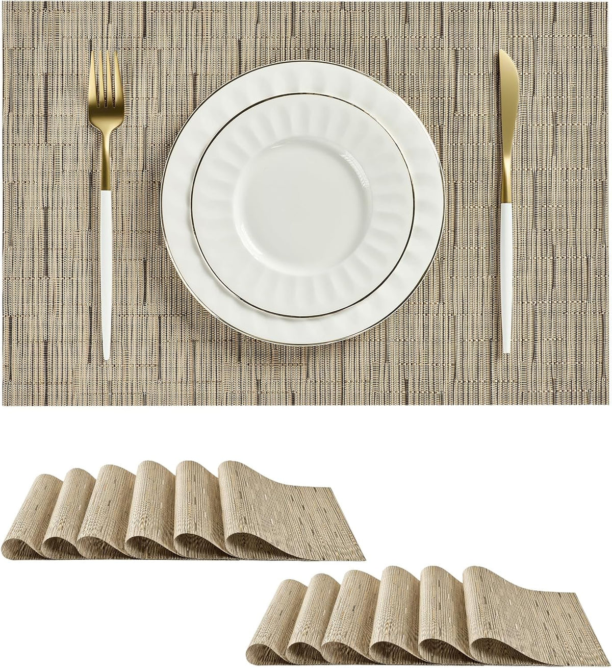 Leetaltree Light Brown Placemats Set of 12 - Heat Resistant Non-Slip Place mats for Dining Table
