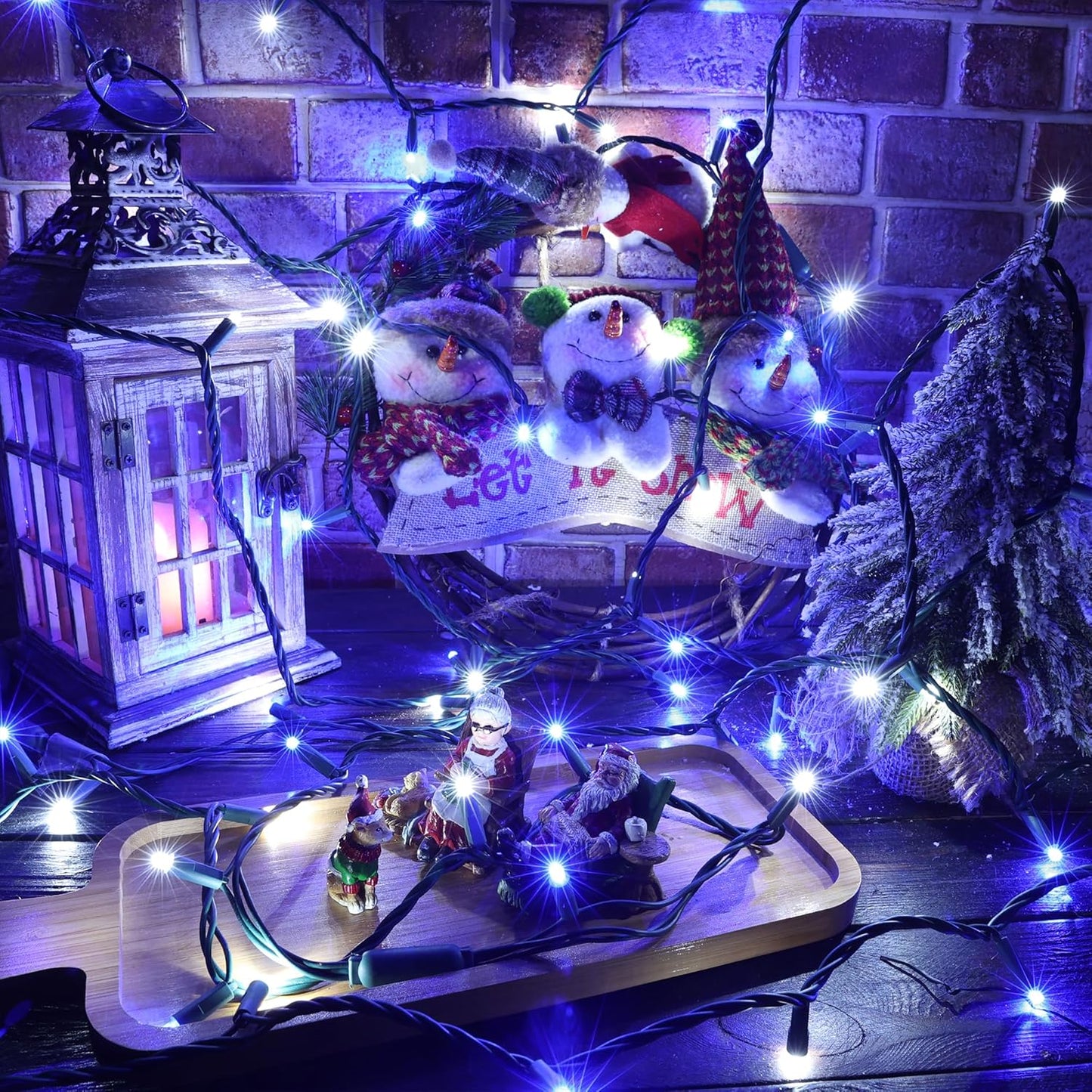 Brizled Blue & White Christmas Lights, 33ft 100 LED 5MM Wide Angle Christmas Lights, Mini String