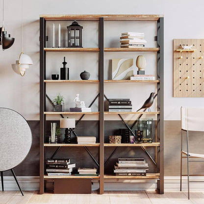 IRONCK Bookshelves Double Wide 6-Tier 76" H, Open Large Bookcase, Industrial Style Shelves for Home