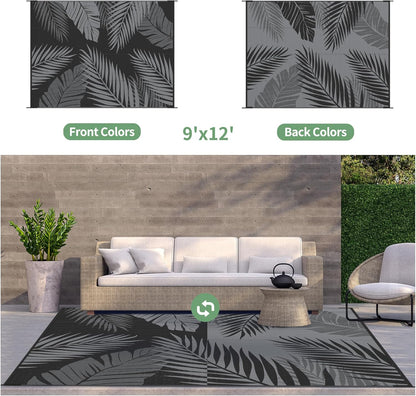 GENIMO Outdoor Rug 9' x 12' Waterproof for Patios Clearance, Reversible Outdoor Plastic Straw