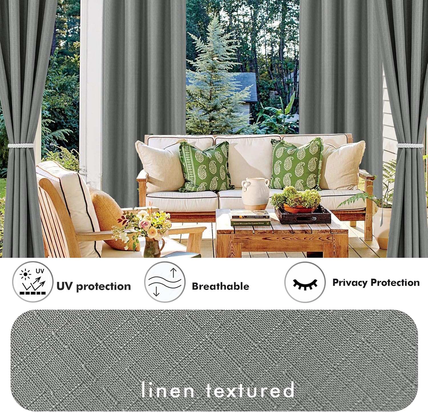 HolidayIdeas 4 Panels Linen Outdoor Curtains for Patio Waterproof Curtains 54" Wide x 84"