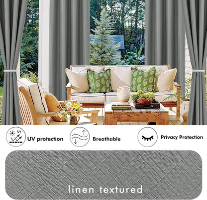 HolidayIdeas 4 Panels Linen Outdoor Curtains for Patio Waterproof Curtains 54" Wide x 84"