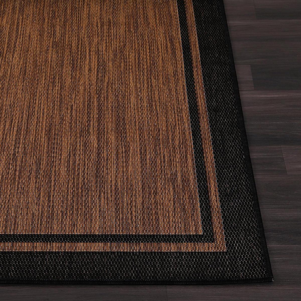CAMILSON Indoor Outdoor Rug, 6x9 Bordered Nut Brown Black Modern Area Rugs for Indoor and Outdoor