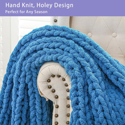Bigacogo Chunky Knit Throw Blanket for Couch, 40x40 inches, 100% Hand Knitted with Thick Jumbo