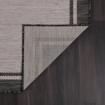 CAMILSON Indoor Outdoor Rug, 6x9 Bordered Gray Modern Area Rugs for Indoor and Outdoor Patios