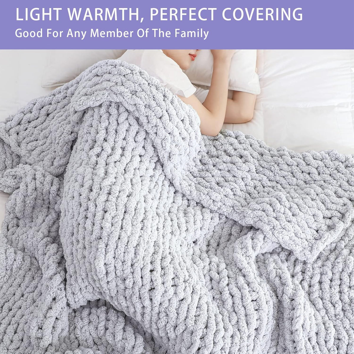Bigacogo Chunky Knit Throw Blanket for Couch, 51x63 inches, 100% Hand Knitted with Thick Jumbo
