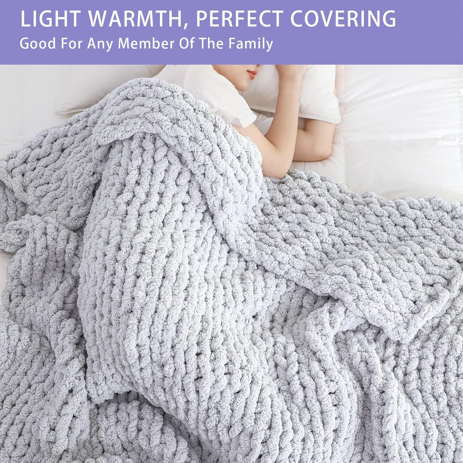 Bigacogo Chunky Knit Throw Blanket for Couch, 40x60 inches, 100% Hand Knitted with Thick Jumbo