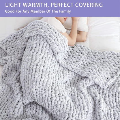 Bigacogo Chunky Knit Throw Blanket for Couch, 40x60 inches, 100% Hand Knitted with Thick Jumbo