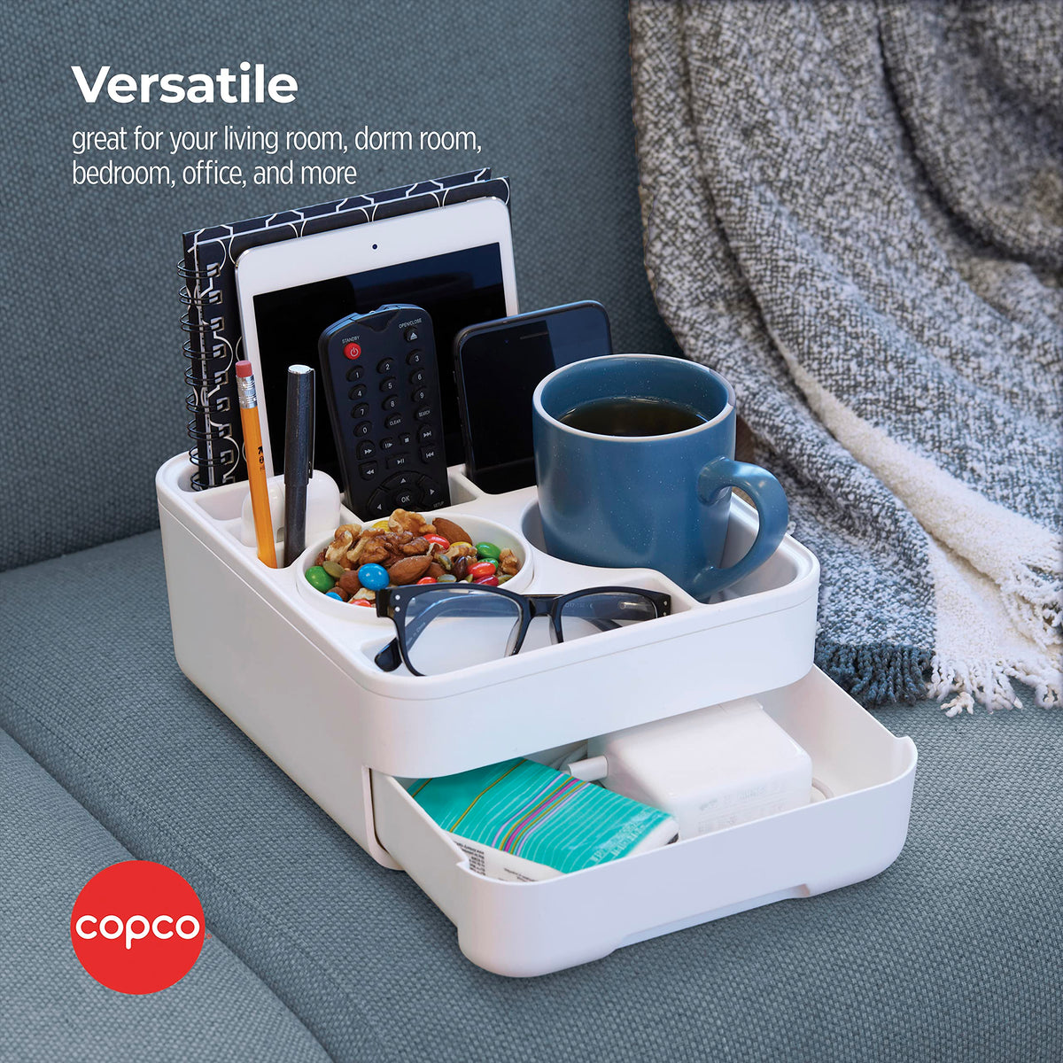 Copco Home Office Caddy Lazy Susan Organizer with Removable Snack Cup and Drawer - Desktop