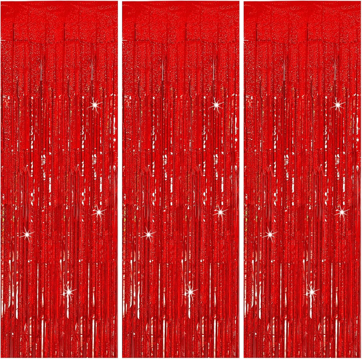 3 Pack Red Streamers Party Backdrop Christmas Decorations Foil Fringe Backdrop Curtains Carnival