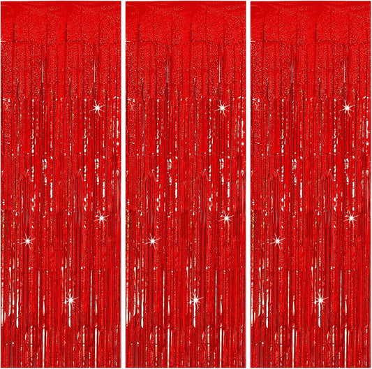 3 Pack Red Streamers Party Backdrop Christmas Decorations Foil Fringe Backdrop Curtains Carnival