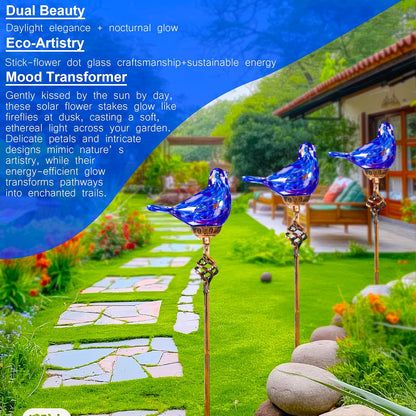 Decorative Solar Lights, Outdoor Solar Bird Stake Lights, Hand Blown Glass Decorative Garden