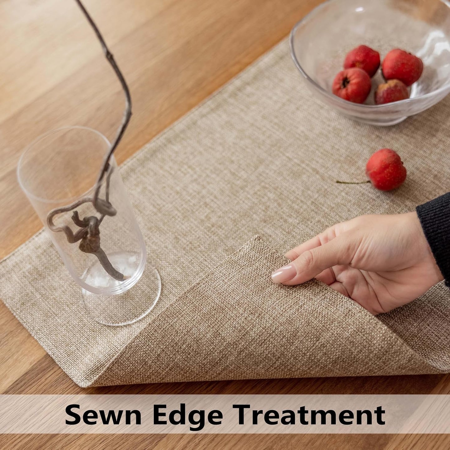 Demetex Linen Placemats Set of 4 Heat Resistant Wipeable Cloth Table Place Mats for Dining Table