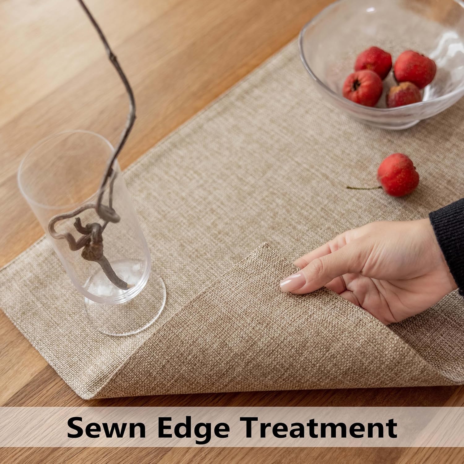 Demetex Linen Placemats Set of 4 Heat Resistant Wipeable Cloth Table Place Mats for Dining Table