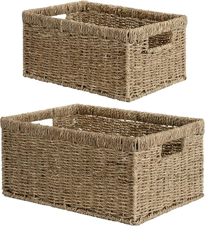 StorageWorks Wicker Storage Baskets, Large and Small Baskets, Handwoven Seagrass Basket for