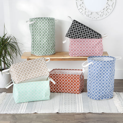 DII Laundry Storage Collection, PE Coated Collapsible Bin with Handles, French Blue Lattice