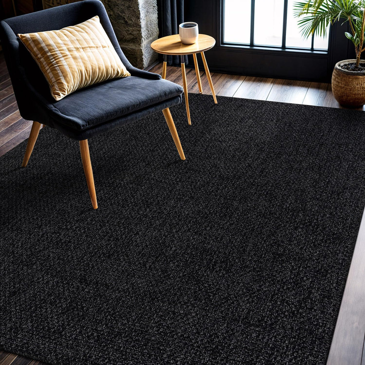 CAMILSON Easy Jute Rug 5x7, Indoor Outdoor Dark Gray Black Farmhouse Area Rugs for Living Room