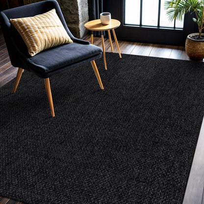 CAMILSON Easy Jute Rug 5x7, Indoor Outdoor Dark Gray Black Farmhouse Area Rugs for Living Room