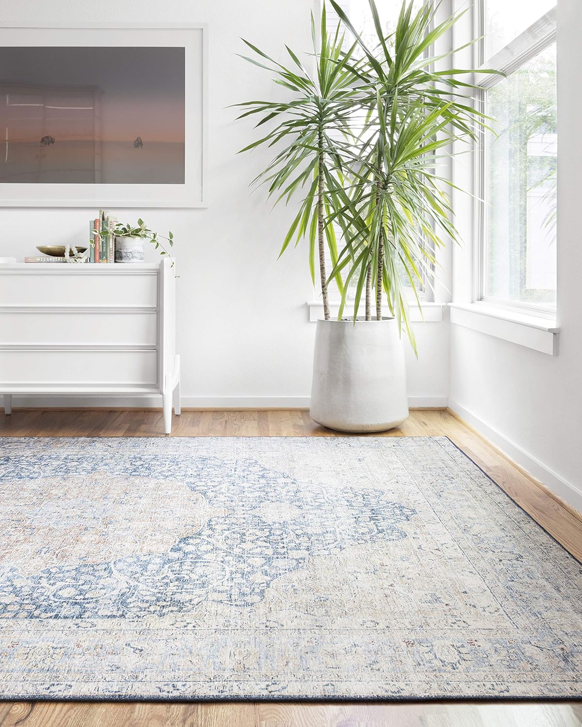 Loloi Layla Collection LAY-07 Blue/Tangerine 2'-6" x 7'-6" .13" Thick Runner Rug, Soft, Durable