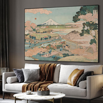 SIGNWIN 36"x46" Extra Large Framed Wall Art Japanese Ukiyo-e Landscape, Timeless Mt. Fuji Scene for